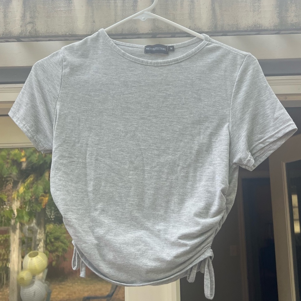 PrettyLittleThing Light Gray Ruched Tee